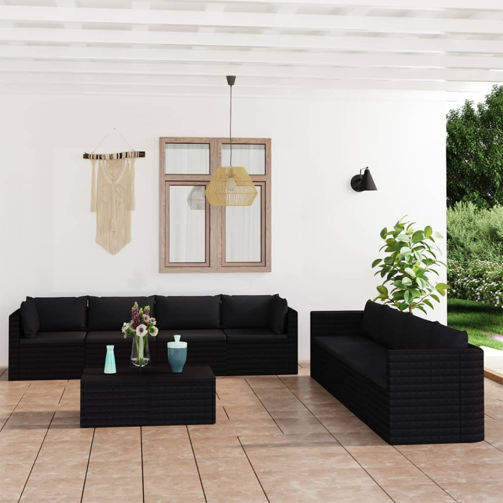 vidaXL 9-piece Garden Lounge Set with Cushions Poly Rattan Black