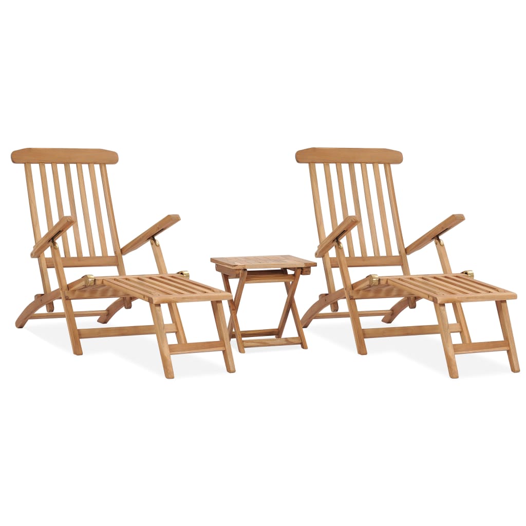 vidaXL Garden Loungers with Footrests and Table Solid Teak Wood