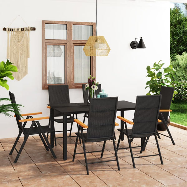 vidaXL 7-Piece Garden Dining Set Black and Brown