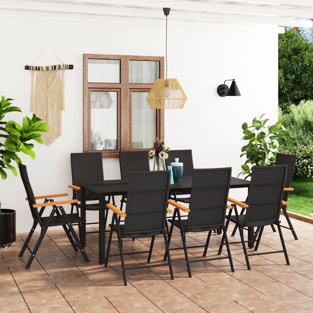 vidaXL 9-piece Outdoor Dining Set Black and Brown