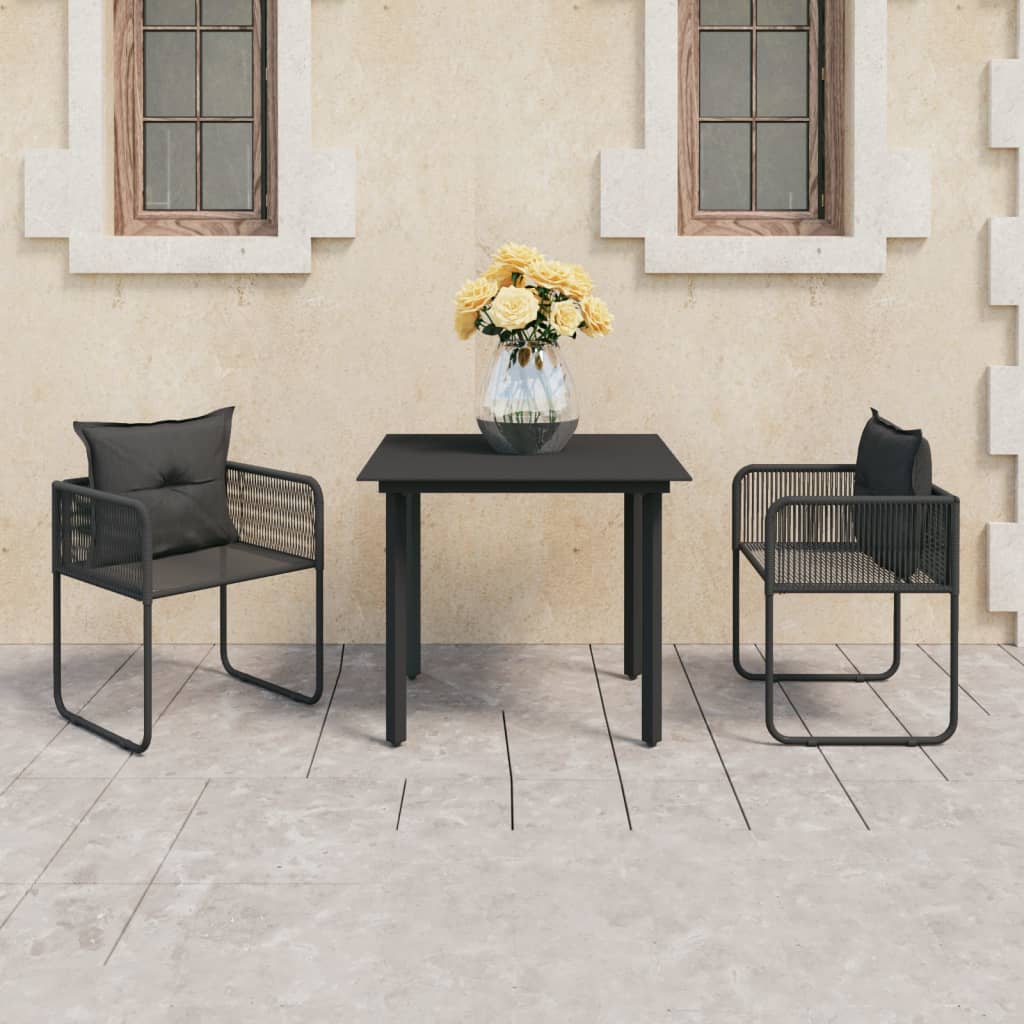 vidaXL 3-Piece Garden Dining Set PVC Rattan Black