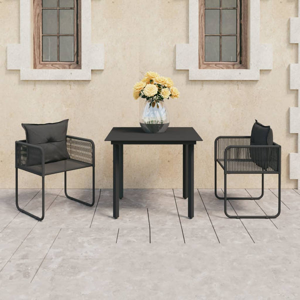 vidaXL 3-Piece Garden Dining Set PVC Rattan Black
