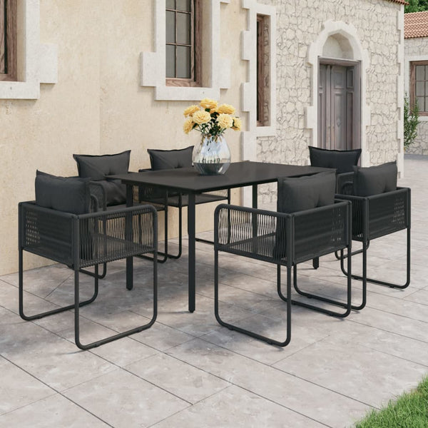 vidaXL 7-Piece Garden Dining Set PVC Rattan Black