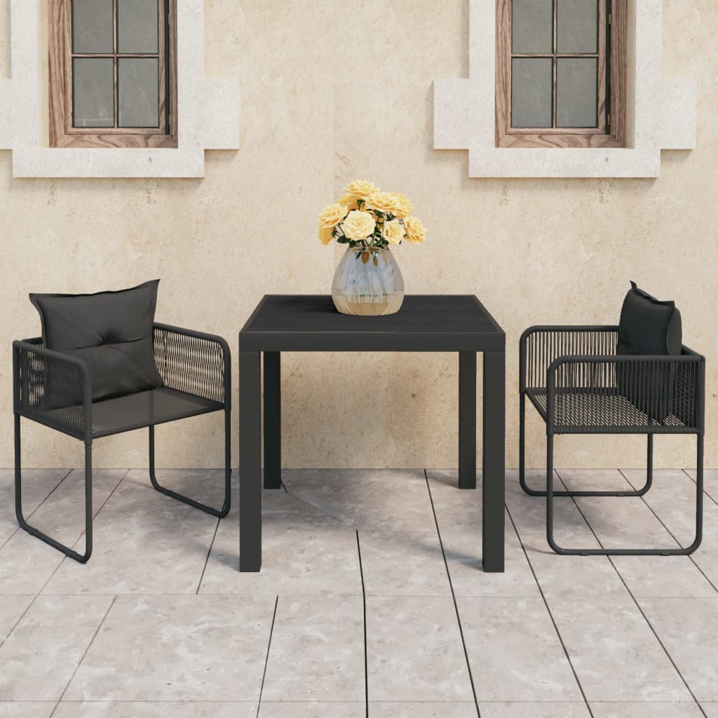 vidaXL 3-Piece Garden Dining Set PVC Rattan Black