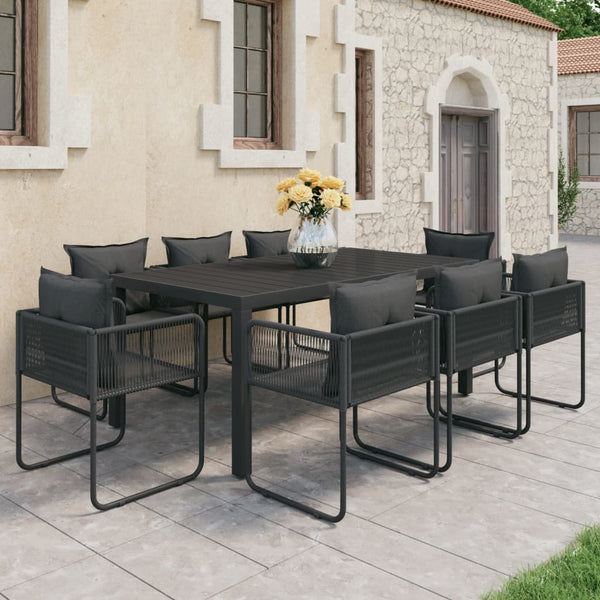 vidaXL 9-piece Garden Dining Set PVC Rattan Black