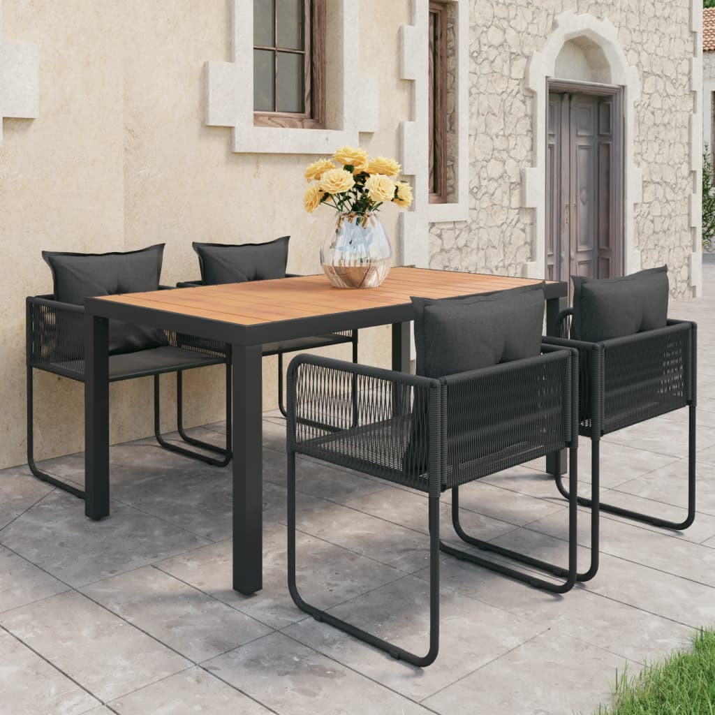 vidaXL 5-Piece Garden Dining Set PVC Rattan Black and Brown