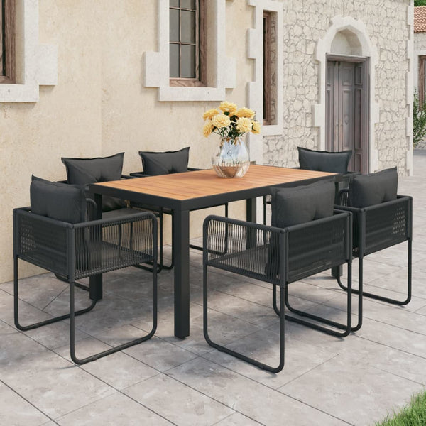 vidaXL 7-piece Garden Dining Set PVC Rattan Black and Brown
