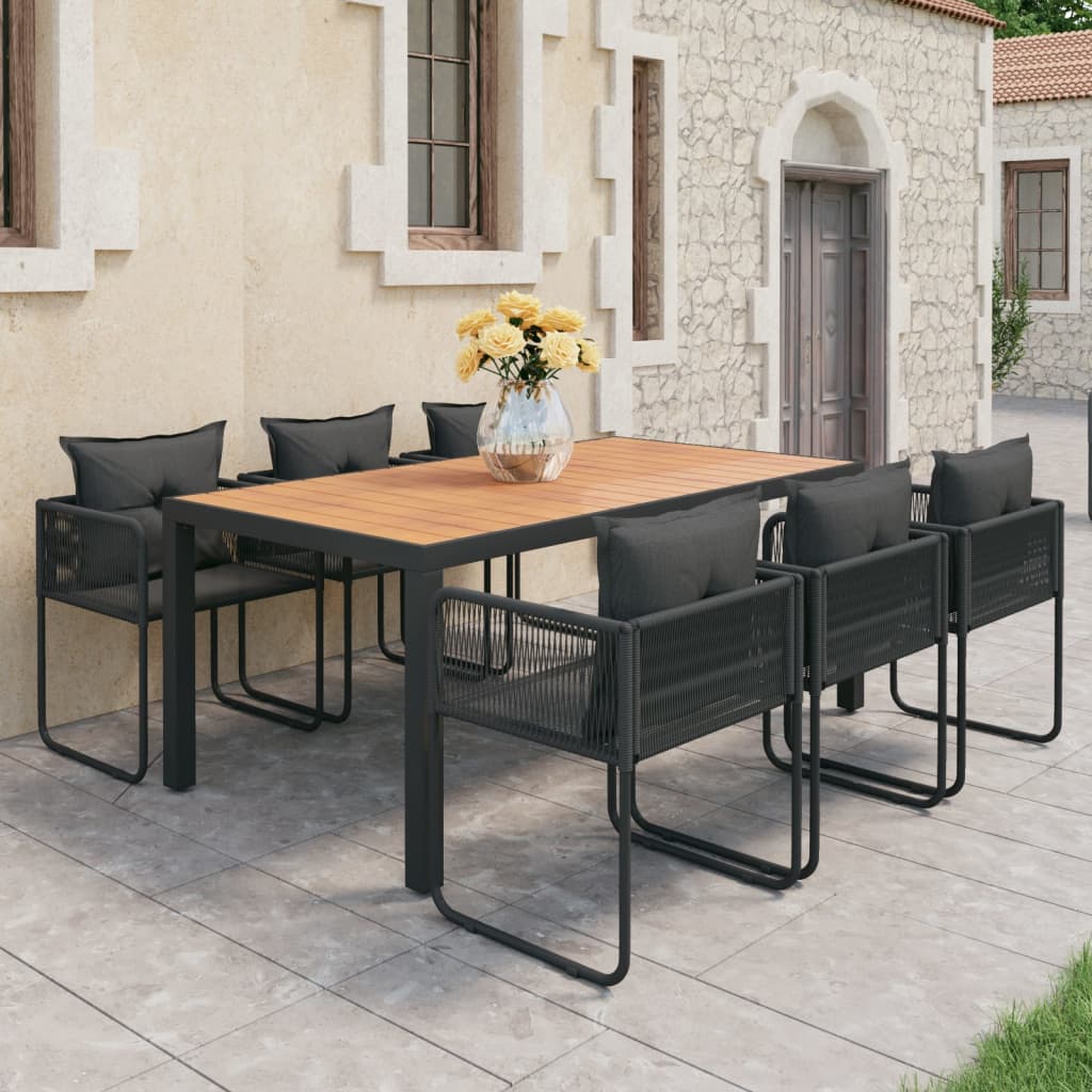 vidaXL 7-piece Garden Dining Set PVC Rattan Black and Brown