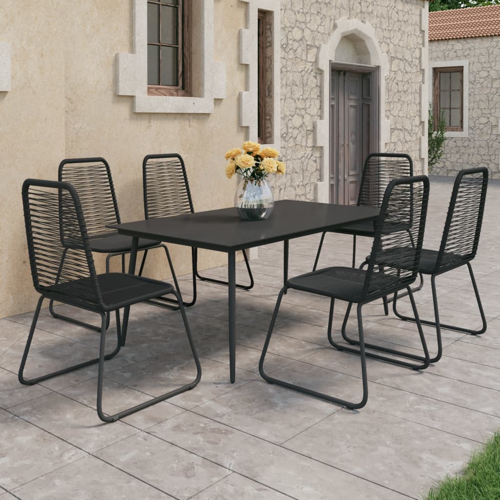 vidaXL 7-Piece Garden Dining Set PVC Rattan Black