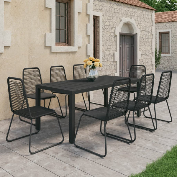 vidaXL 9-piece Garden Dining Set PVC Rattan Black