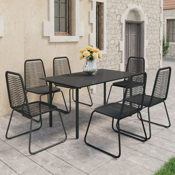 vidaXL 7-Piece Garden Dining Set PVC Rattan Black