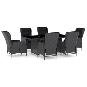 vidaXL 7-Piece Garden Dining Set with Cushions Poly Rattan Dark Grey