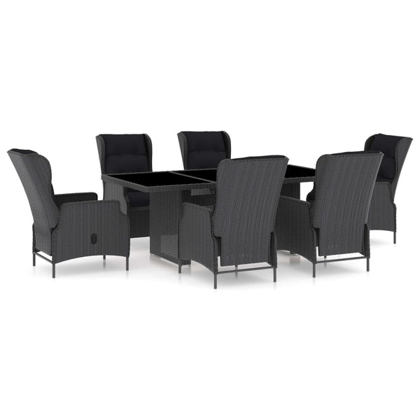 vidaXL 7-Piece Garden Dining Set with Cushions Poly Rattan Dark Grey
