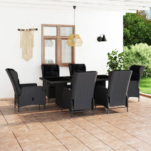 vidaXL 7-Piece Garden Dining Set with Cushions Poly Rattan Dark Grey
