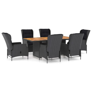 vidaXL 7-Piece Garden Dining Set with Cushions Poly Rattan Dark Grey