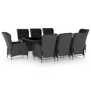 vidaXL 9-piece Garden Dining Set with Cushions Poly Rattan Dark Grey