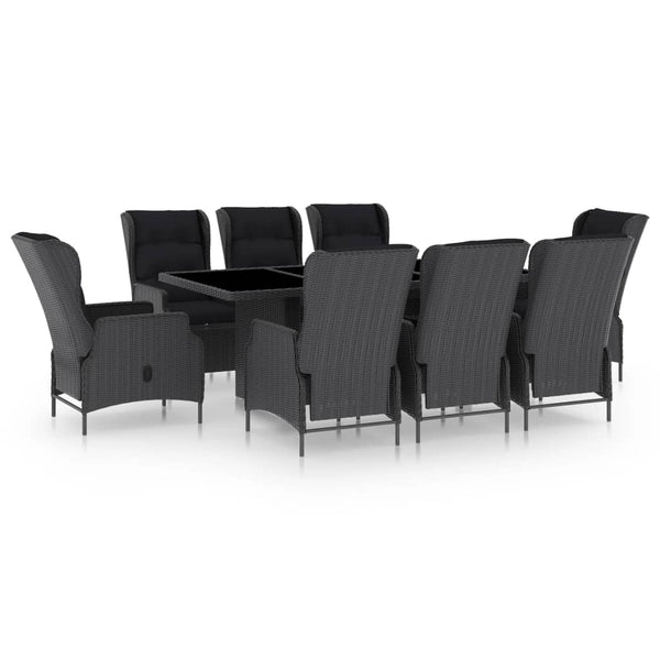 vidaXL 9-piece Garden Dining Set with Cushions Poly Rattan Dark Grey