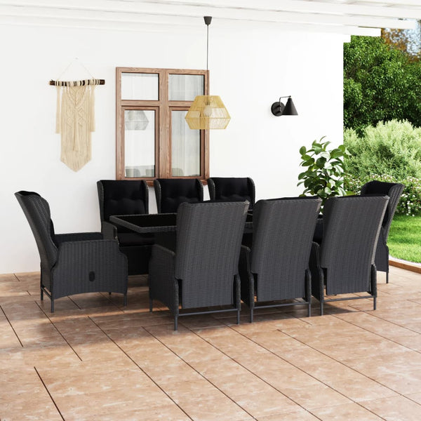 vidaXL 9-piece Garden Dining Set with Cushions Poly Rattan Dark Grey