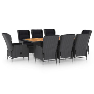 vidaXL 9-piece Garden Dining Set with Cushions Poly Rattan Dark Grey