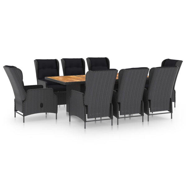 vidaXL 9-piece Garden Dining Set with Cushions Poly Rattan Dark Grey