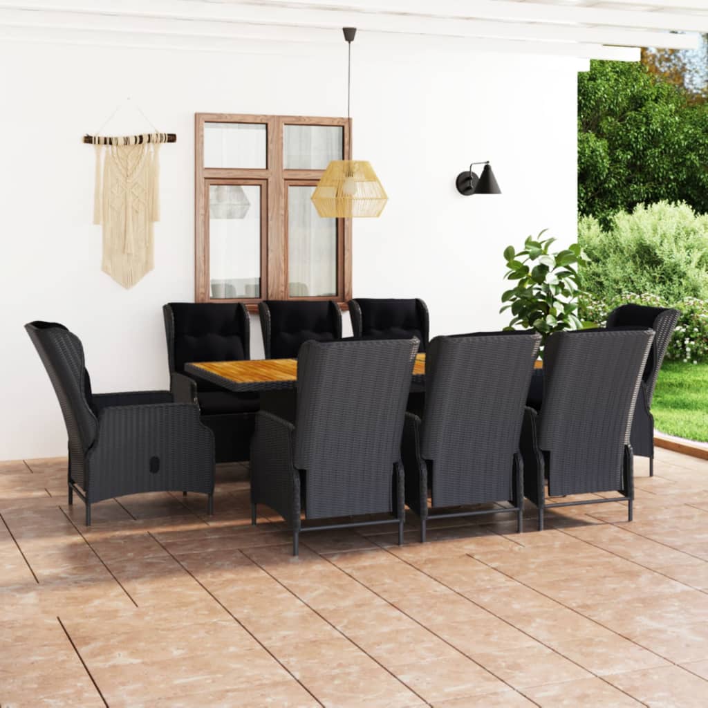vidaXL 9-piece Garden Dining Set with Cushions Poly Rattan Dark Grey