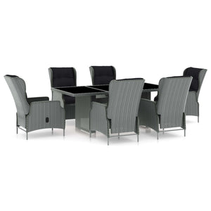 vidaXL 7-Piece Garden Dining Set with Cushions Poly Rattan Light Gray