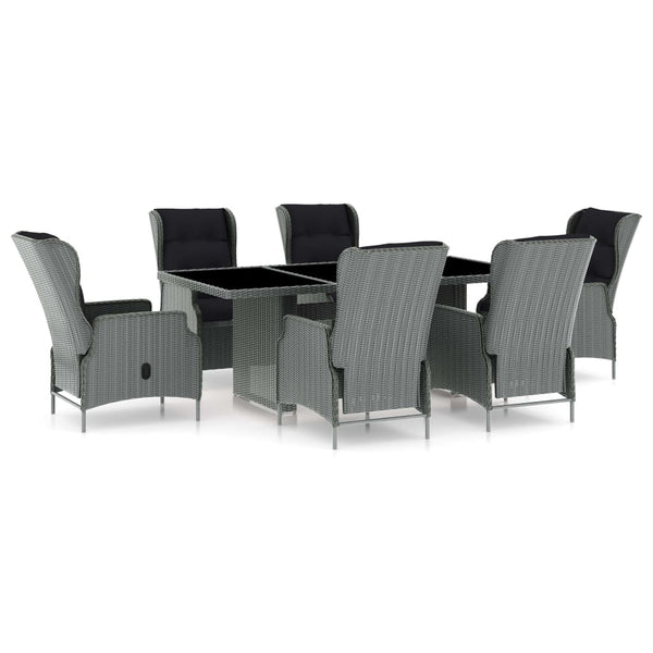 vidaXL 7-Piece Garden Dining Set with Cushions Poly Rattan Light Gray