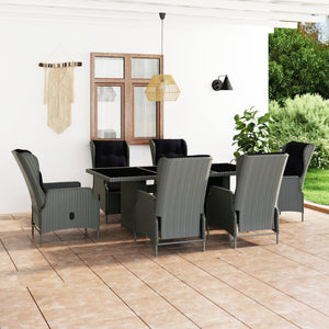 vidaXL 7-Piece Garden Dining Set with Cushions Poly Rattan Light Gray