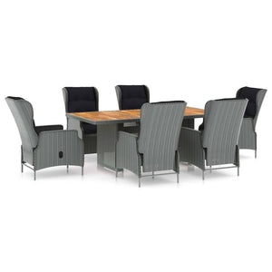 vidaXL 7-Piece Garden Dining Set with Cushions Poly Rattan Light Grey