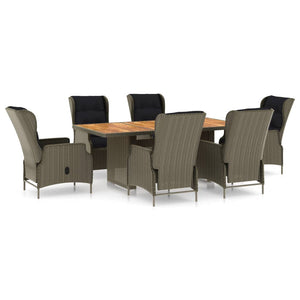 vidaXL 7-Piece Garden Dining Set with Cushions Poly Rattan Brown