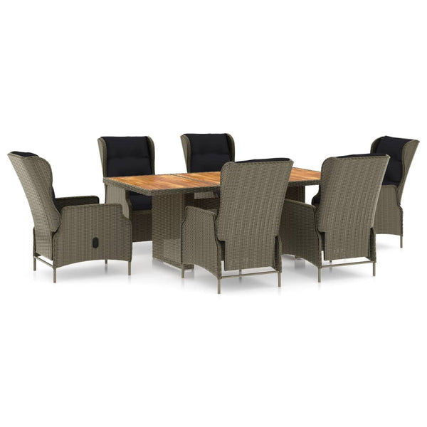 vidaXL 7-Piece Garden Dining Set with Cushions Poly Rattan Brown
