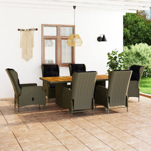 vidaXL 7-Piece Garden Dining Set with Cushions Poly Rattan Brown