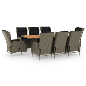 vidaXL 9-piece Garden Dining Set with Cushions Poly Rattan Brown