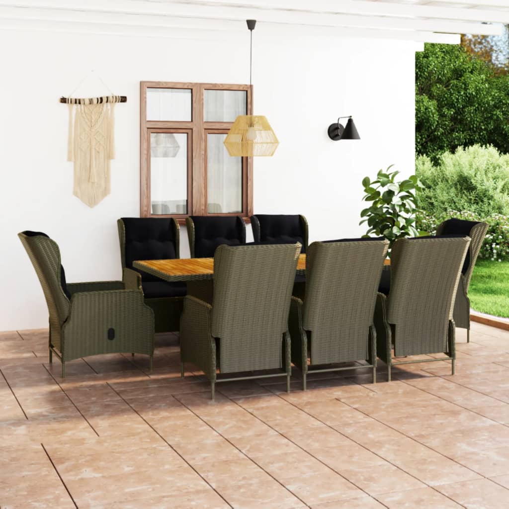 vidaXL 9-piece Garden Dining Set with Cushions Poly Rattan Brown