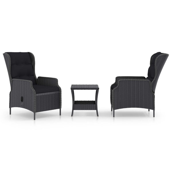 vidaXL 3-Piece Garden Lounge Set with Cushions Poly Rattan Dark Grey