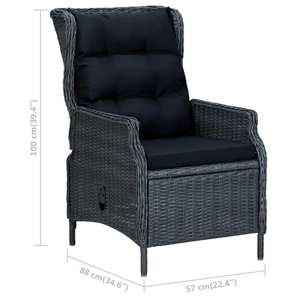 vidaXL 3-Piece Garden Lounge Set with Cushions Poly Rattan Dark Grey
