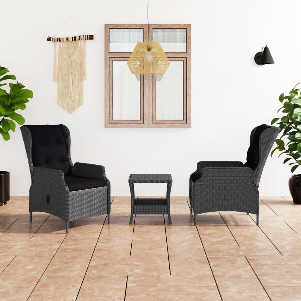 vidaXL 3-Piece Garden Lounge Set with Cushions Poly Rattan Dark Grey