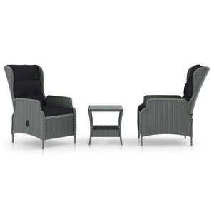 vidaXL 3-Piece Garden Lounge Set with Cushions Poly Rattan Light Gray