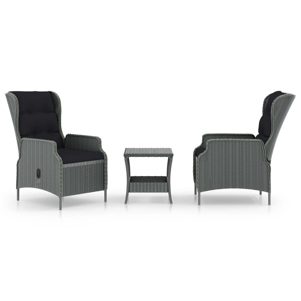 vidaXL 3-Piece Garden Lounge Set with Cushions Poly Rattan Light Gray