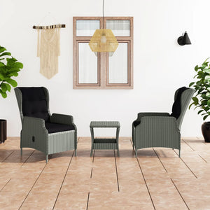 vidaXL 3-Piece Garden Lounge Set with Cushions Poly Rattan Light Gray