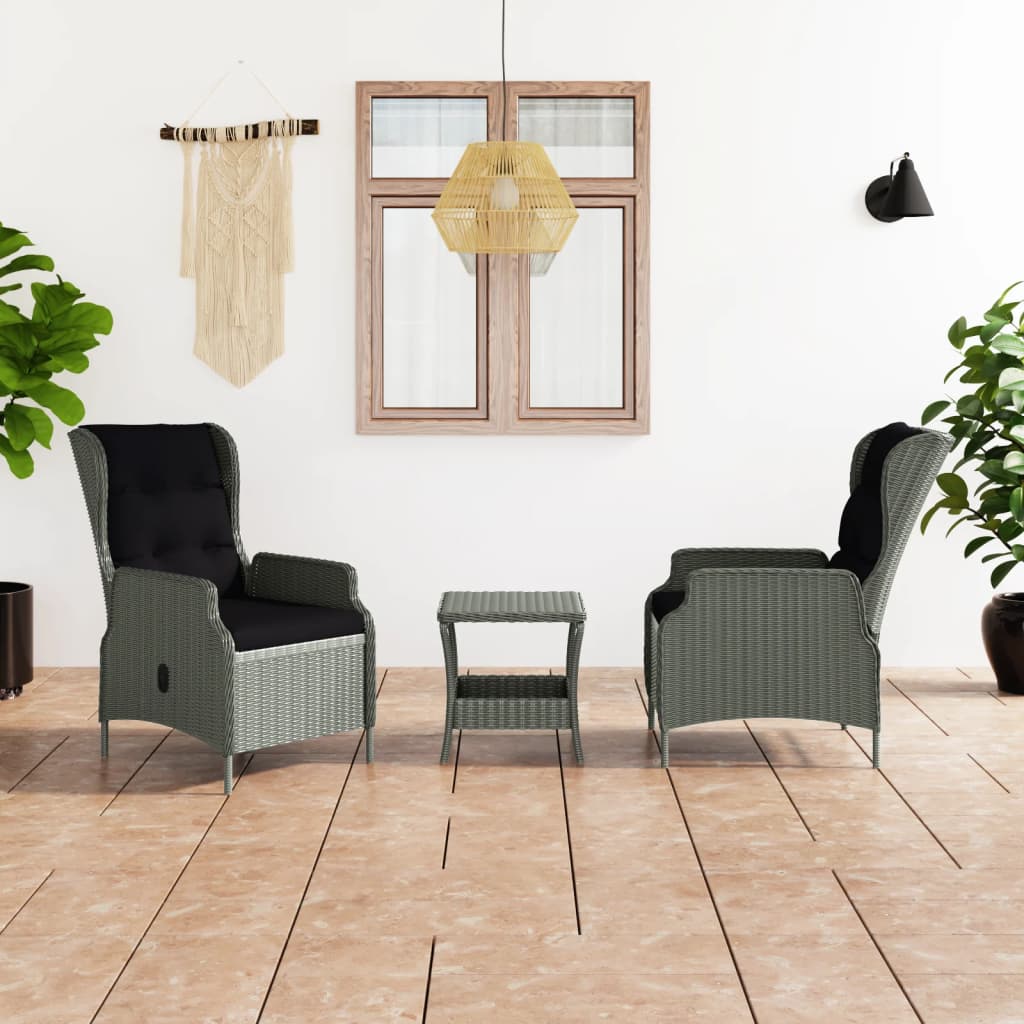 vidaXL 3-Piece Garden Lounge Set with Cushions Poly Rattan Light Gray