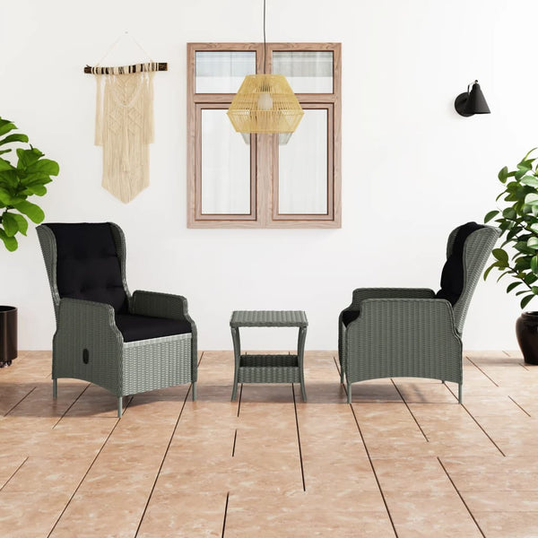 vidaXL 3-Piece Garden Lounge Set with Cushions Poly Rattan Light Gray