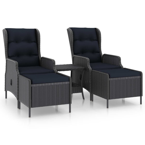 vidaXL 3-Piece Garden Lounge Set with Cushions Poly Rattan Dark Grey