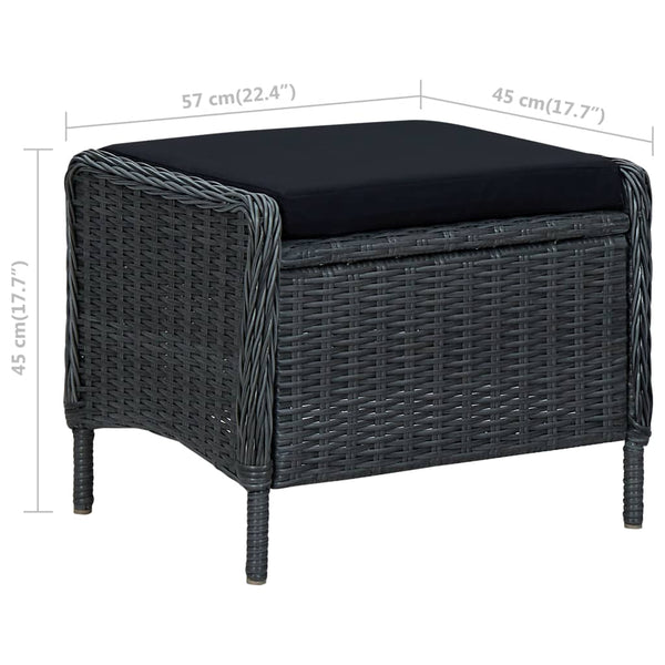 vidaXL 3-Piece Garden Lounge Set with Cushions Poly Rattan Dark Grey