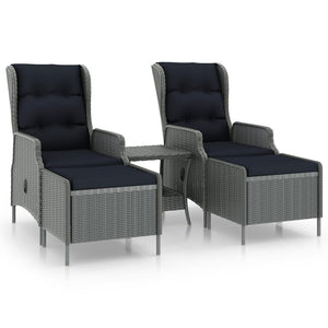vidaXL 3-Piece Garden Lounge Set with Cushions Poly Rattan Light Gray