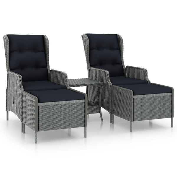 vidaXL 3-Piece Garden Lounge Set with Cushions Poly Rattan Light Gray