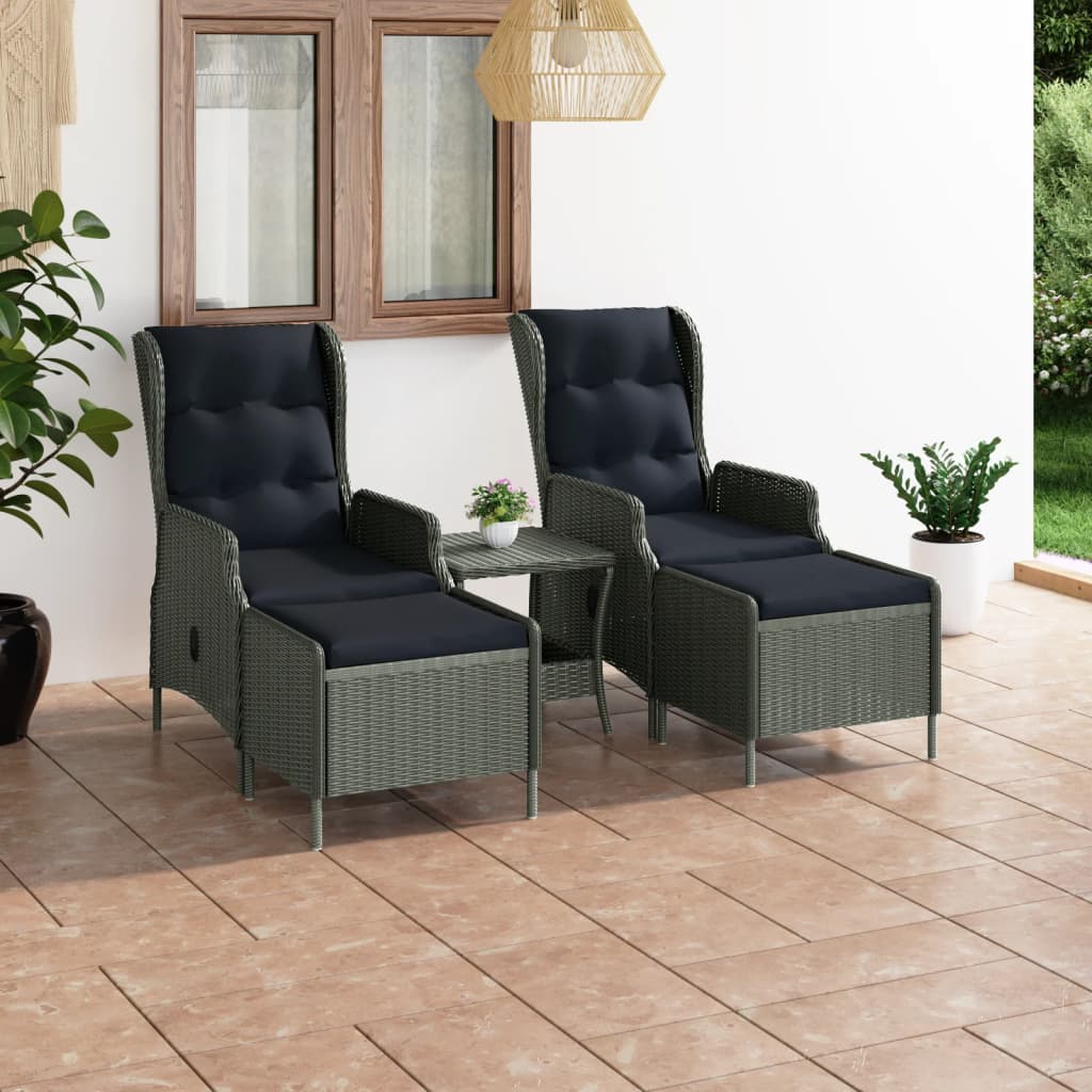 vidaXL 3-Piece Garden Lounge Set with Cushions Poly Rattan Light Gray