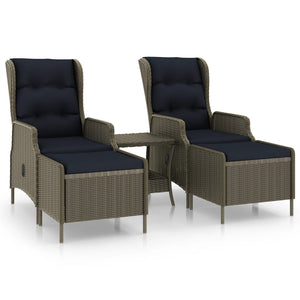 vidaXL 3-Piece Garden Lounge Set with Cushions Poly Rattan Brown
