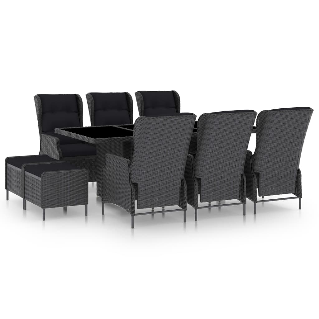 vidaXL 9-piece Garden Dining Set with Cushions Poly Rattan Dark Grey