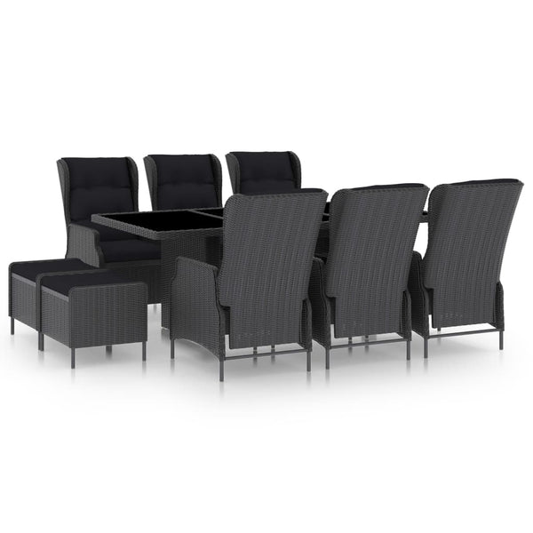 vidaXL 9-piece Garden Dining Set with Cushions Poly Rattan Dark Grey